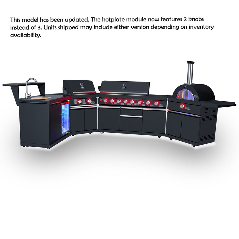 Load image into Gallery viewer, Forno All’Aperto 99,600 BTU Outdoor Kitchen, 5 Burners, Infrared Burners, Side Burner, Black Sintered Stone Countertops, Gas Pizza Oven, Sink Module, Bar &amp; Beverage Center
