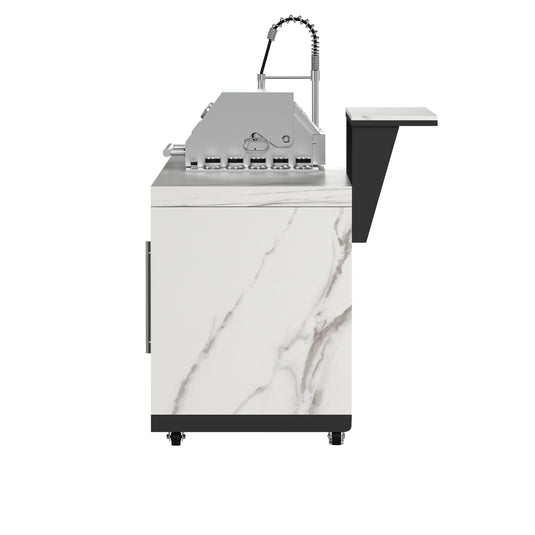 Forno Rimini Outdoor Kitchen: 30" BBQ 62,600 BTU, 4.8 cu.ft. Refrigerators, White Countertops
