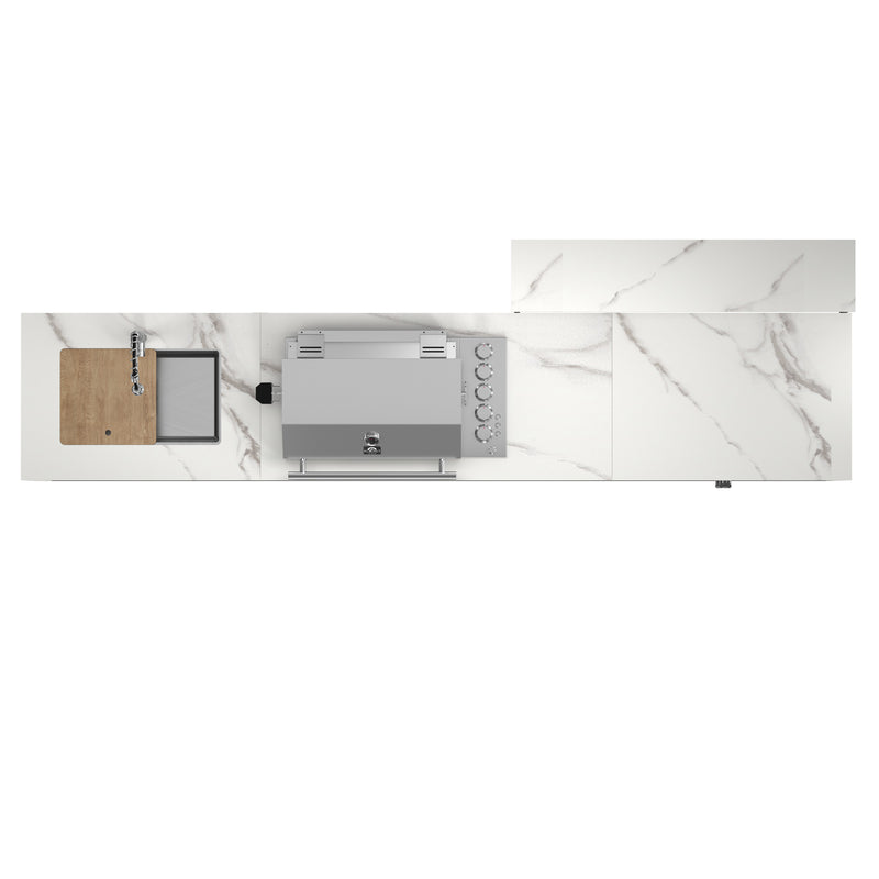 Load image into Gallery viewer, Forno Rimini Outdoor Kitchen: 30&quot; BBQ 62,600 BTU, 4.8 cu.ft. Refrigerators, White Countertops

