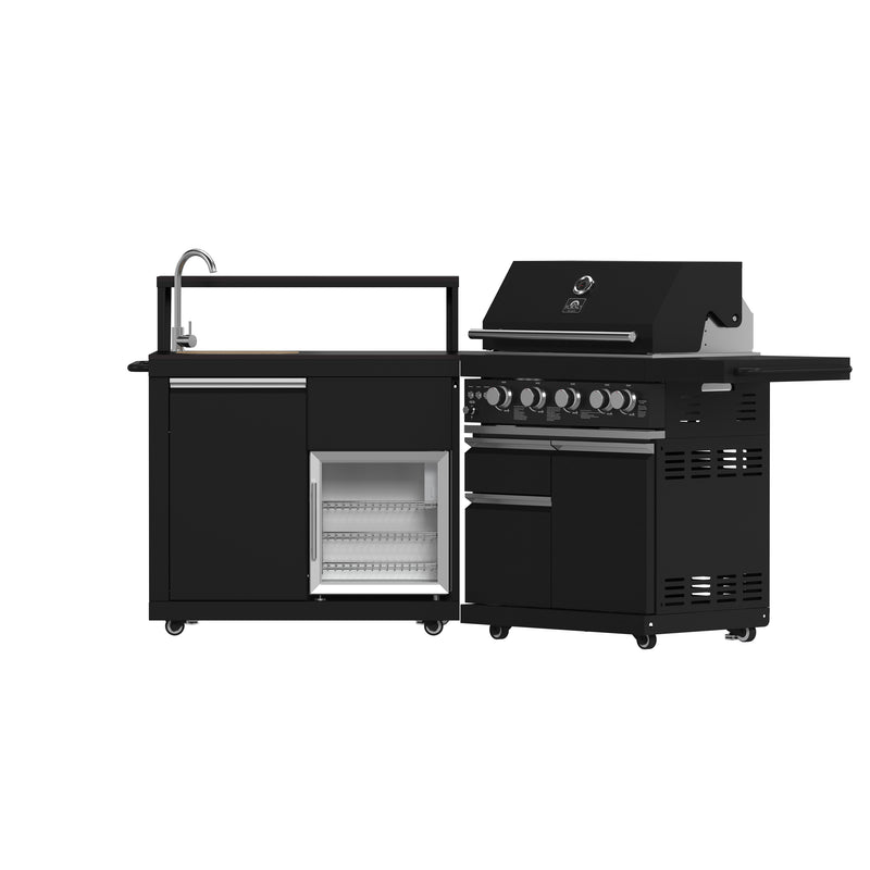 Load image into Gallery viewer, Forno All’Aperto 62,600 BTU BBQ, 3 Stainless Steel Burners, Infrared Burners, Sink Module, Black Sintered Stone Countertops, Bar and Beverage Center
