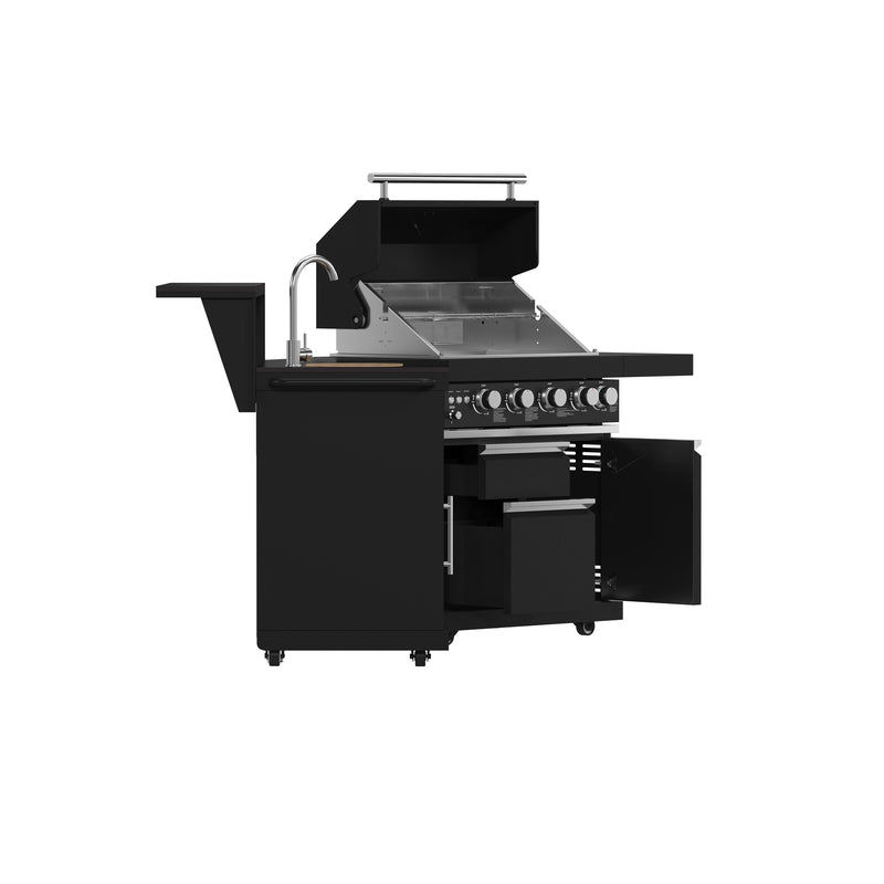 Load image into Gallery viewer, Forno All’Aperto 62,600 BTU BBQ, 3 Stainless Steel Burners, Infrared Burners, Sink Module, Black Sintered Stone Countertops, Bar and Beverage Center
