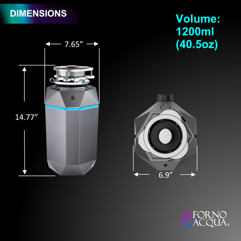 Load image into Gallery viewer, FORNO ACQUA BrightDIAMOND Black Onyx 3/4HP Super Quiet Garbage Disposal Corded with Motion Sensor Cabinet Light &amp; Pre-Wired Air Switch
