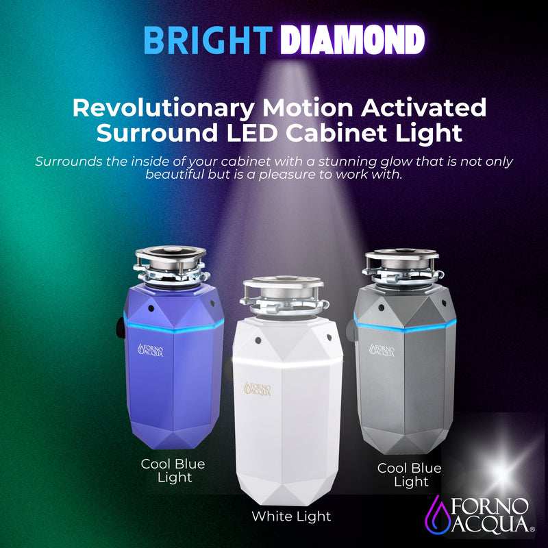Load image into Gallery viewer, FORNO ACQUA BrightDIAMOND Amethyst 1HP Super Quiet Garbage Disposal Corded with Motion Sensor Cabinet Light &amp; Pre-Wired Air Switch
