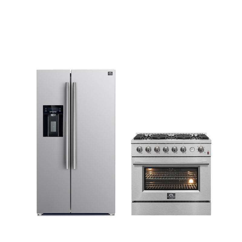 Load image into Gallery viewer, Forno Premium 2-Piece Kitchen Bundle -Marco 30-inch Gas Range Stainless Steel, Forno Salerno 36" Side by Side Stainless Steel Refrigerator 20 cu.ft - FBDL-021-03CAUS
