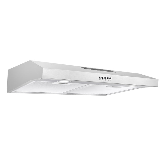 Cosmo 5U30 30 in. Under Cabinet Range Hood with Ducted / Ductless Convertible Slim Kitchen Over Stove Vent, 3 Speed Exhaust Fan, Reusable Filter, LED Lights in Stainless Steel