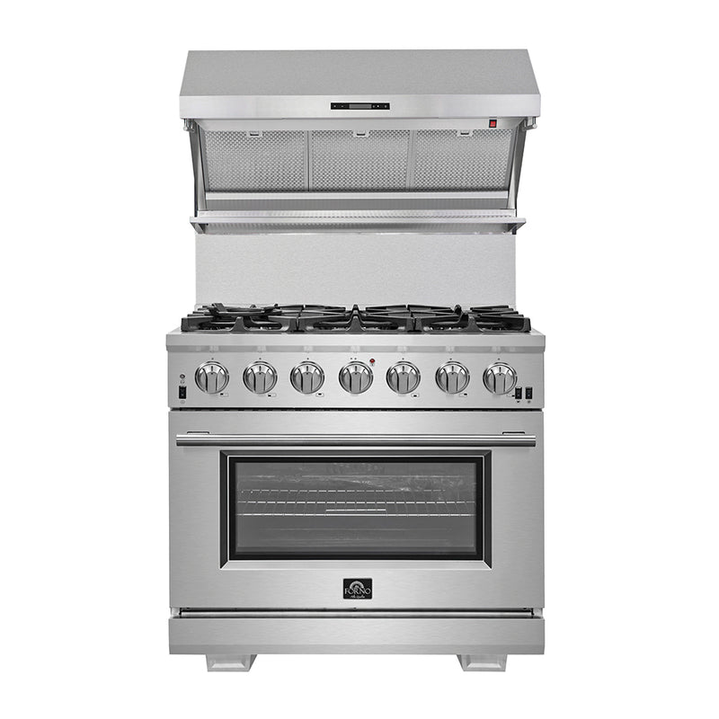 Load image into Gallery viewer, Forno Capriasca 36-Inch Gas Range, Stainless Steel, 6 Brass Burners, 120,000 BTU, Convection Oven, Energy Efficient
