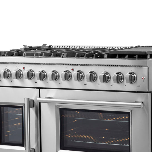 FORNO Galiano 48-Inch French Door Dual Fuel Range All Stainless Steel, 8 Sealed Burners, 107,000 BTU, Griddle, 6.58 cu.ft. Double Ovens