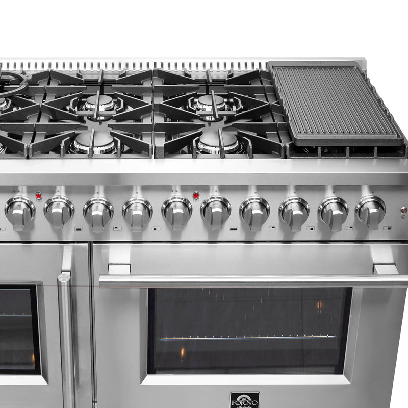 Load image into Gallery viewer, FORNO Galiano 48-Inch French Door Dual Fuel Range All Stainless Steel, 8 Sealed Burners, 107,000 BTU, Griddle, 6.58 cu.ft. Double Ovens
