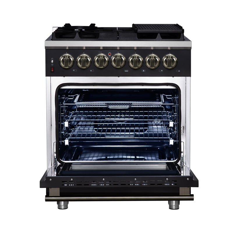Load image into Gallery viewer, Forno Massimo 30-Inch, Black Freestanding Dual Fuel Range with 4 Burners - FFSGS6125-30BLK
