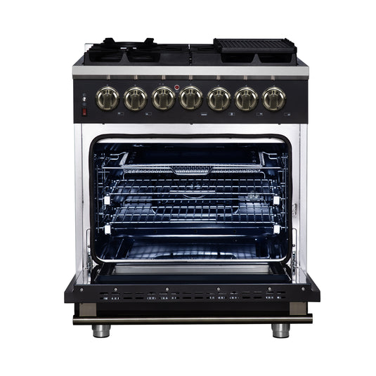 Forno Massimo 30-Inch, Black Freestanding Dual Fuel Range with 4 Burners - FFSGS6125-30BLK