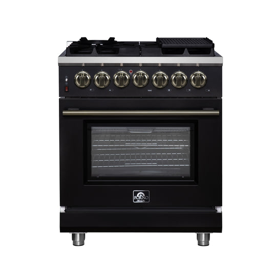 Forno Massimo 30-Inch, Black Freestanding Dual Fuel Range with 4 Burners - FFSGS6125-30BLK