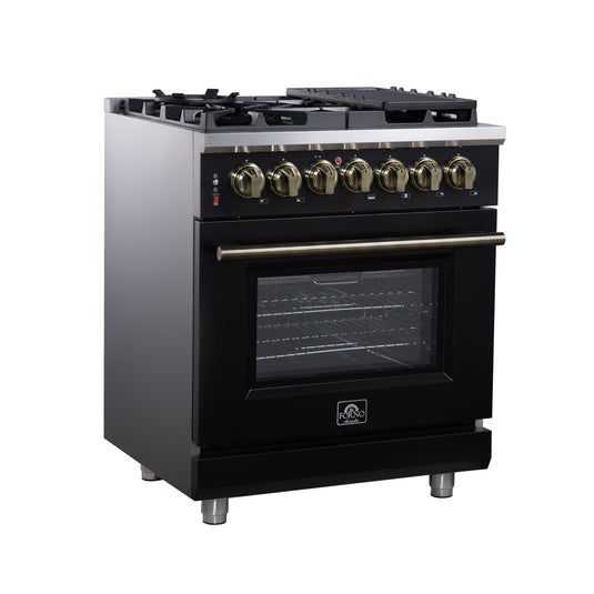 Forno Massimo 30-Inch, Black Freestanding Dual Fuel Range with 4 Burners - FFSGS6125-30BLK