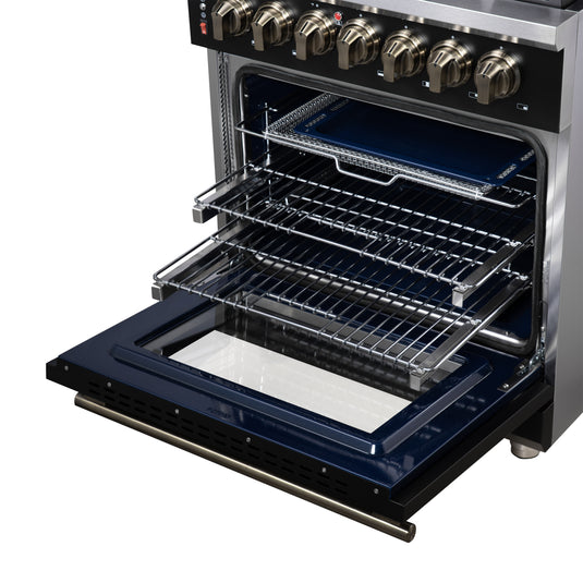Forno Massimo 30-Inch, Black Freestanding Dual Fuel Range with 4 Burners - FFSGS6125-30BLK