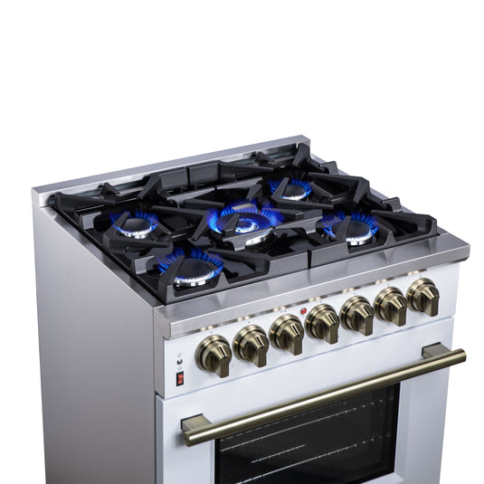 Forno Massimo 30-Inch, White Freestanding Dual Fuel Range with 4 burners - FFSGS6125-30WHT