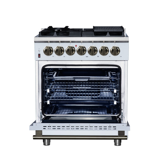 Forno Massimo 30-Inch, White Freestanding Dual Fuel Range with 4 burners - FFSGS6125-30WHT