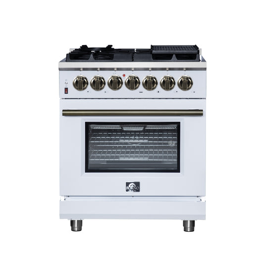 Forno Massimo 30-Inch, White Freestanding Dual Fuel Range with 4 burners - FFSGS6125-30WHT