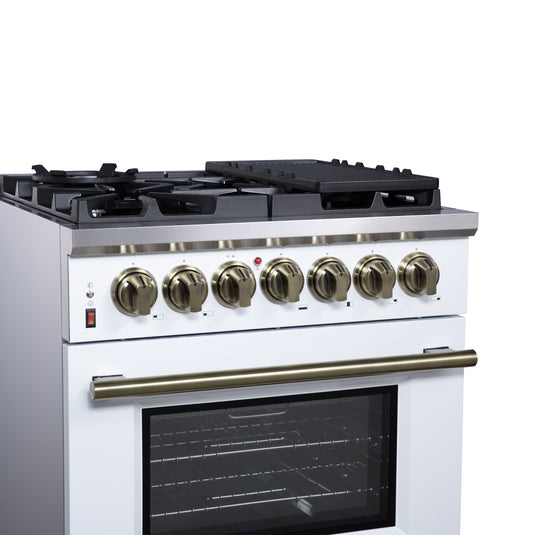Forno Massimo 30-Inch, White Freestanding Dual Fuel Range with 4 burners - FFSGS6125-30WHT