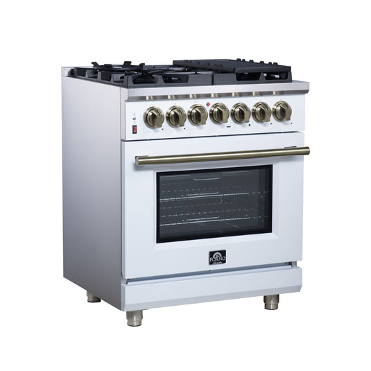 Forno Massimo 30-Inch, White Freestanding Dual Fuel Range with 4 burners - FFSGS6125-30WHT
