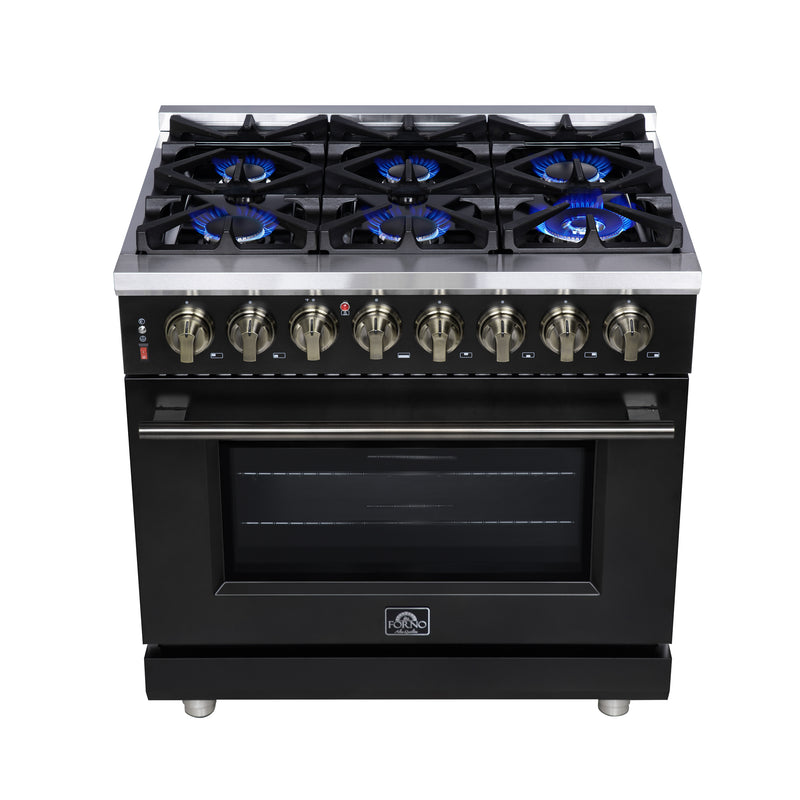 Load image into Gallery viewer, Forno Massimo 36 Inch, Black Freestanding Dual Fuel Range with 6 burners - FFSGS6125-36BLK
