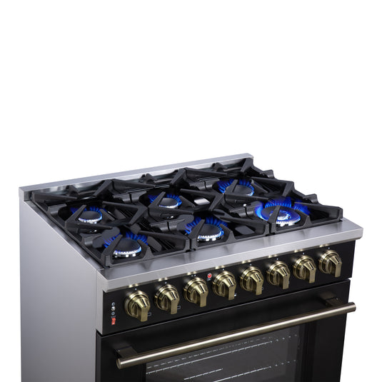 Forno Massimo 36 Inch, Black Freestanding Dual Fuel Range with 6 burners - FFSGS6125-36BLK