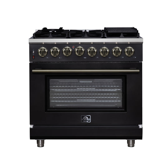 Forno Massimo 36 Inch, Black Freestanding Dual Fuel Range with 6 burners - FFSGS6125-36BLK