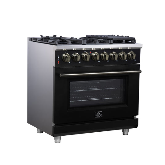 Forno Massimo 36 Inch, Black Freestanding Dual Fuel Range with 6 burners - FFSGS6125-36BLK