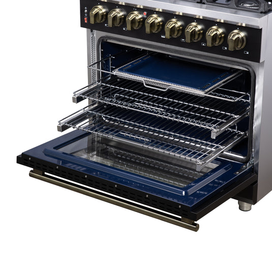 Forno Massimo 36 Inch, Black Freestanding Dual Fuel Range with 6 burners - FFSGS6125-36BLK