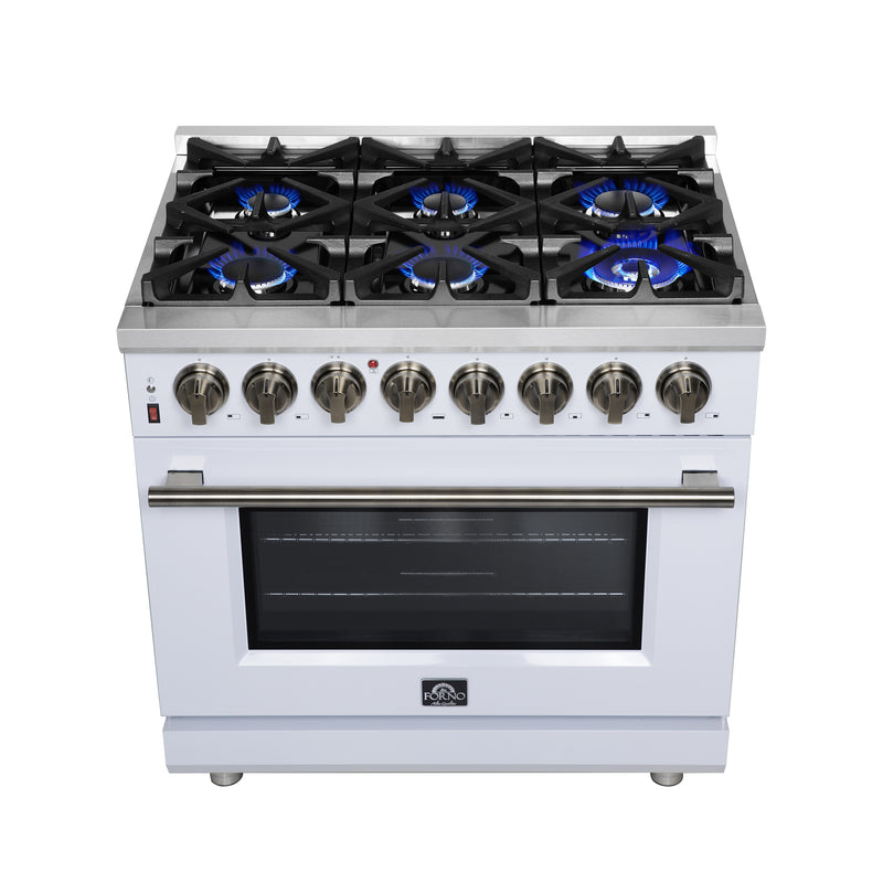 Load image into Gallery viewer, Forno Massimo 36 Inch, White Freestanding Dual Fuel Range with 6 Burners - FFSGS6125-36WHT
