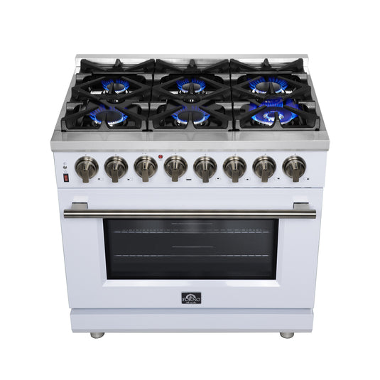 Forno Massimo 36 Inch, White Freestanding Dual Fuel Range with 6 Burners - FFSGS6125-36WHT