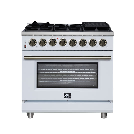 Forno Massimo 36 Inch, White Freestanding Dual Fuel Range with 6 Burners - FFSGS6125-36WHT