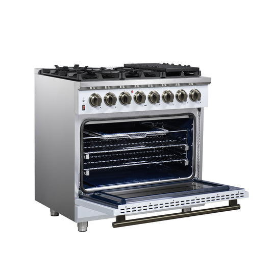 Forno Massimo 36 Inch, White Freestanding Dual Fuel Range with 6 Burners - FFSGS6125-36WHT