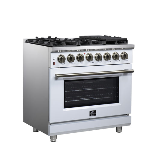 Forno Massimo 36 Inch, White Freestanding Dual Fuel Range with 6 Burners - FFSGS6125-36WHT