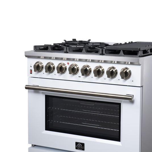 Forno Massimo 36 Inch, White Freestanding Dual Fuel Range with 6 Burners - FFSGS6125-36WHT