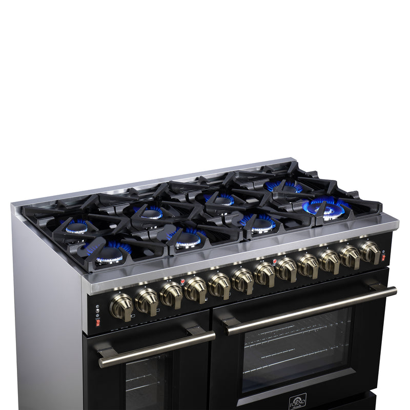 Load image into Gallery viewer, Forno Massimo 48 Inch, Black Freestanding Dual Fuel Range with 8 Burners - FFSGS6125-48BLK
