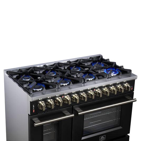 Forno Massimo 48 Inch, Black Freestanding Dual Fuel Range with 8 Burners - FFSGS6125-48BLK