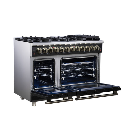 Forno Massimo 48 Inch, Black Freestanding Dual Fuel Range with 8 Burners - FFSGS6125-48BLK
