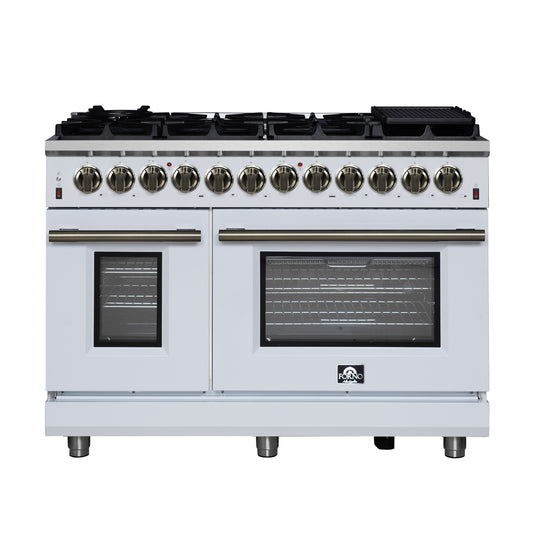 Forno Massimo 48 Inch, White Freestanding Dual Fuel Range with 8 burners - FFSGS6125-48WHT