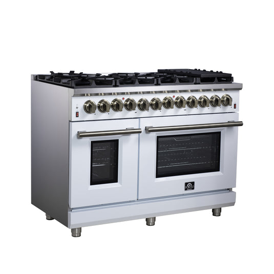 Forno Massimo 48 Inch, White Freestanding Dual Fuel Range with 8 burners - FFSGS6125-48WHT