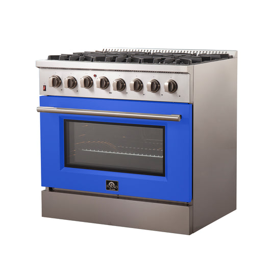 Forno Galiano 36-Inch, Blue Freestanding Dual Fuel Range with 6 Burners - FFSGS6156-36BLU