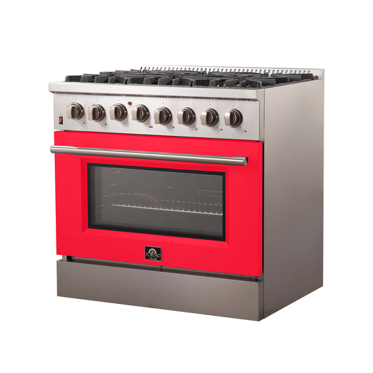 Forno Galiano 36-Inch, Red Freestanding Dual Fuel Range with 6 Burners - FFSGS6156-36RED