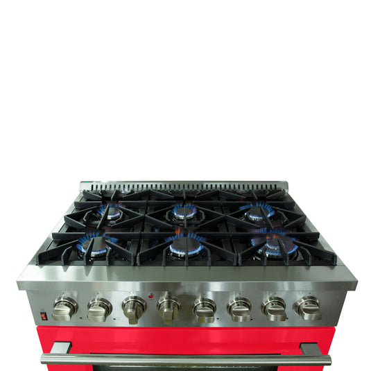 Forno Galiano 36-Inch, Red Freestanding Dual Fuel Range with 6 Burners - FFSGS6156-36RED