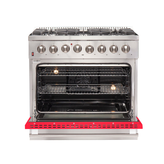 Forno Galiano 36-Inch, Red Freestanding Dual Fuel Range with 6 Burners - FFSGS6156-36RED