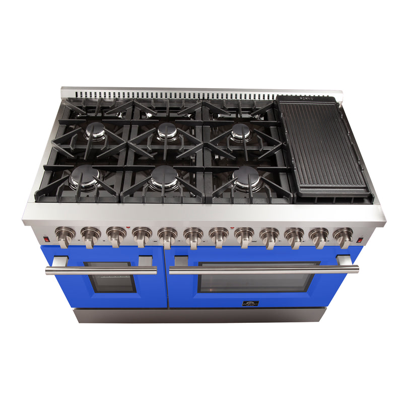 Load image into Gallery viewer, Forno Galiano 48-Inch, Blue Freestanding Dual Fuel Range with 8 Burners and Double Ovens - FFSGS6156-48BLU
