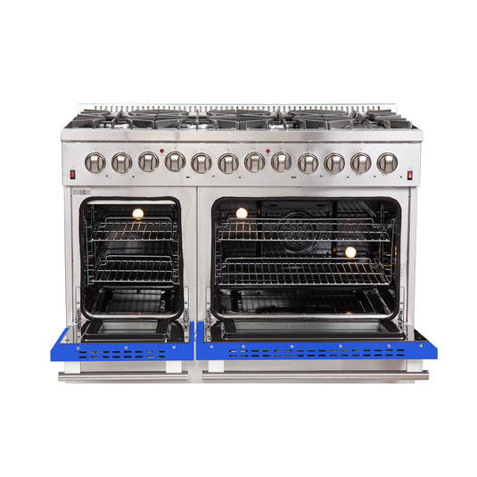 Forno Galiano 48-Inch, Blue Freestanding Dual Fuel Range with 8 Burners and Double Ovens - FFSGS6156-48BLU