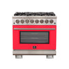Forno Capriasca 36-Inch, Red Freestanding Dual Fuel Range with 6 Burners - FFSGS6187-36RED