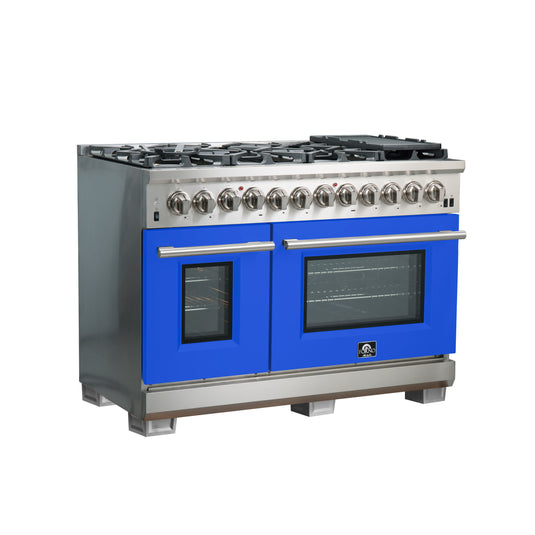 Forno Capriasca 48-Inch, Blue Freestanding Dual Fuel Range with 8 Burners - FFSGS6187-48BLU