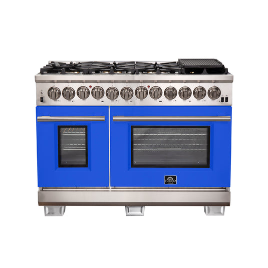 Forno Capriasca 48-Inch, Blue Freestanding Dual Fuel Range with 8 Burners - FFSGS6187-48BLU