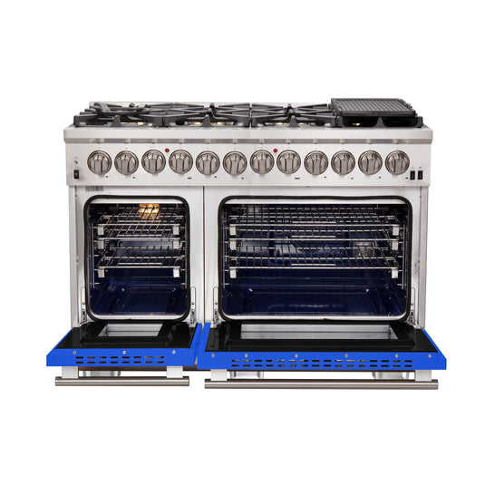 Forno Capriasca 48-Inch, Blue Freestanding Dual Fuel Range with 8 Burners - FFSGS6187-48BLU