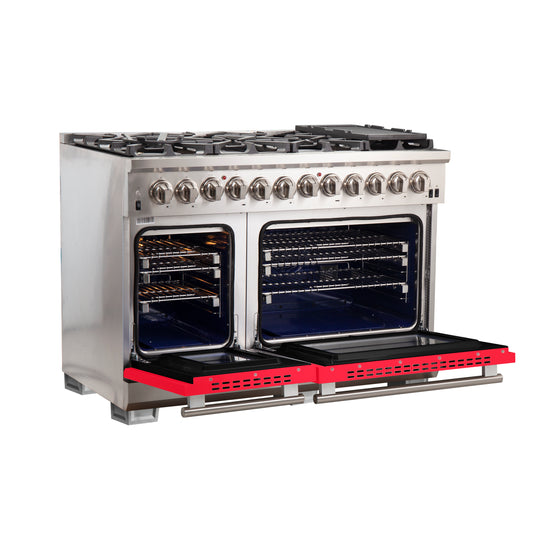 Forno Capriasca 48-Inch, Red Freestanding Dual Fuel Range with 8 Burners - FFSGS6187-48RED