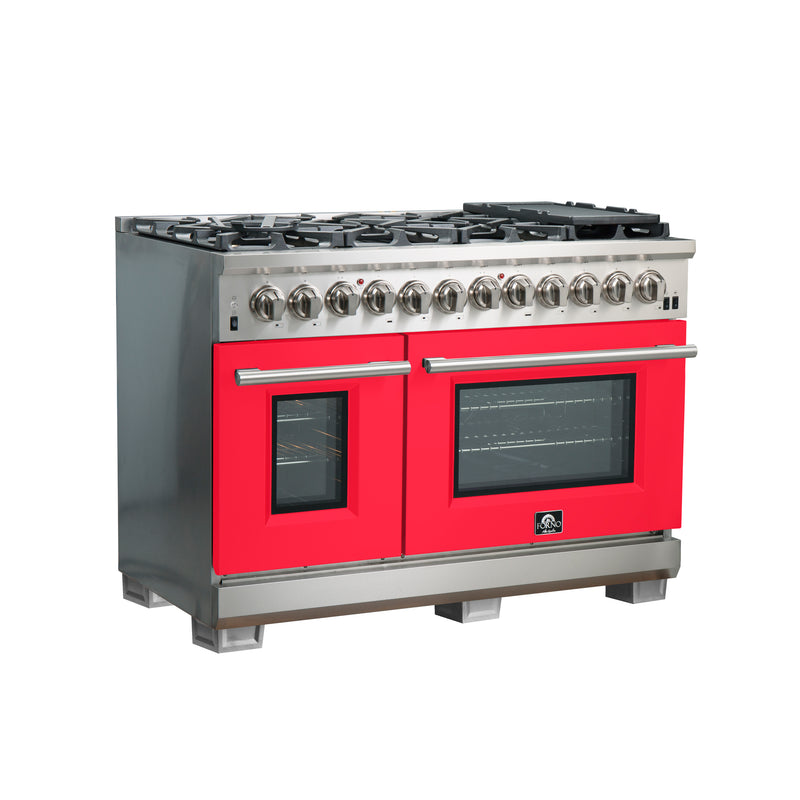 Load image into Gallery viewer, Forno Capriasca 48-Inch, Red Freestanding Dual Fuel Range with 8 Burners - FFSGS6187-48RED

